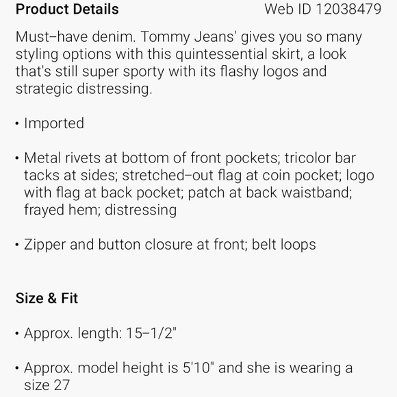 NWT Tommy Hilfiger. Distressed Denim Mini Skirt - Picture 4 of 6
